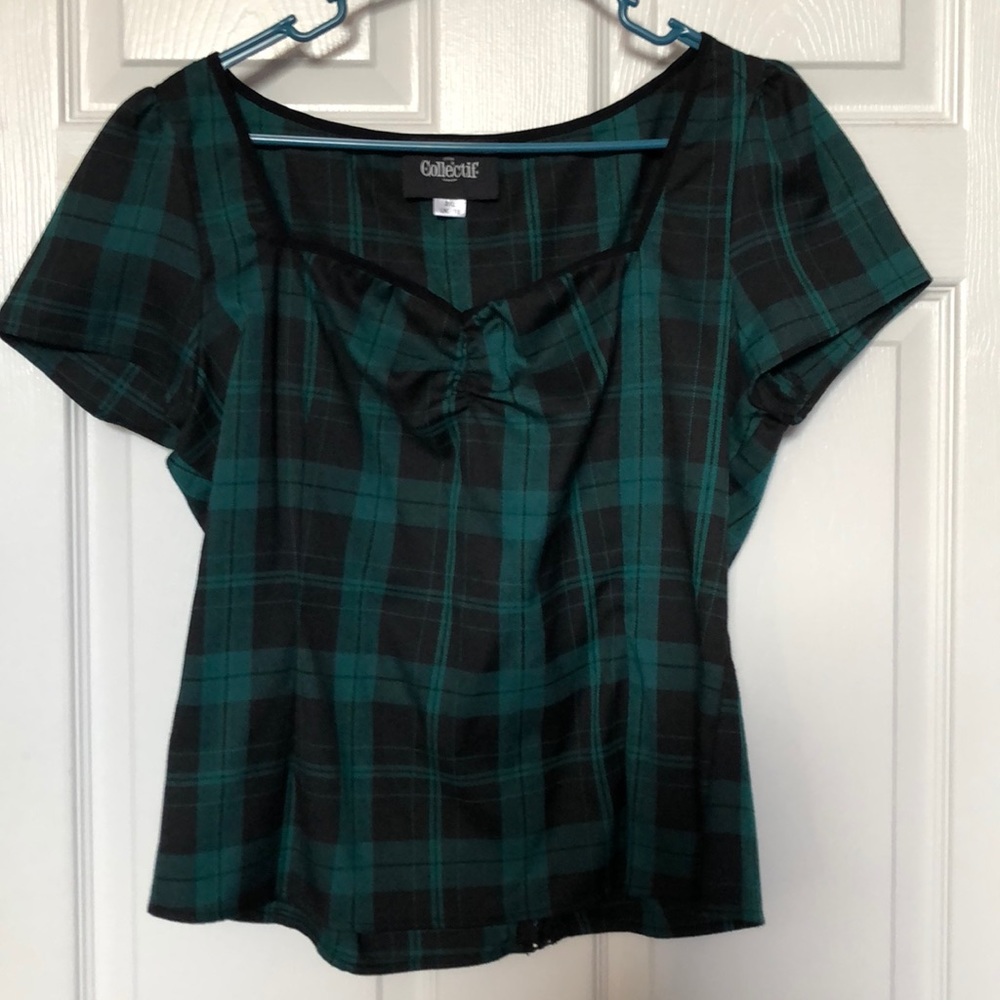 Collectif Green Plaid Top
